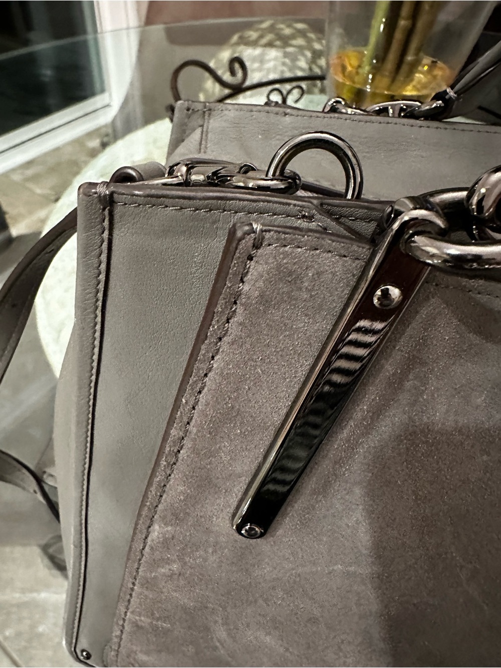 Authentic Coach Gray Suede Leather Satchel with Top Handles and Shoulder Strap - Picture 6 of 16